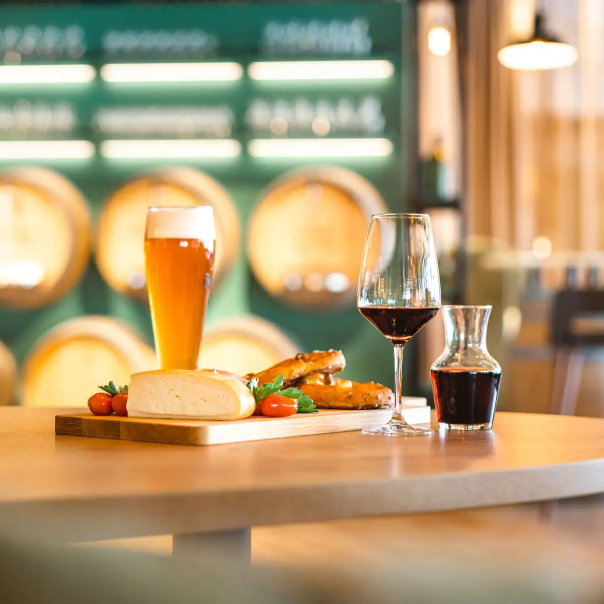 Ein Tisch mit Speisen und Gläsern darauf.