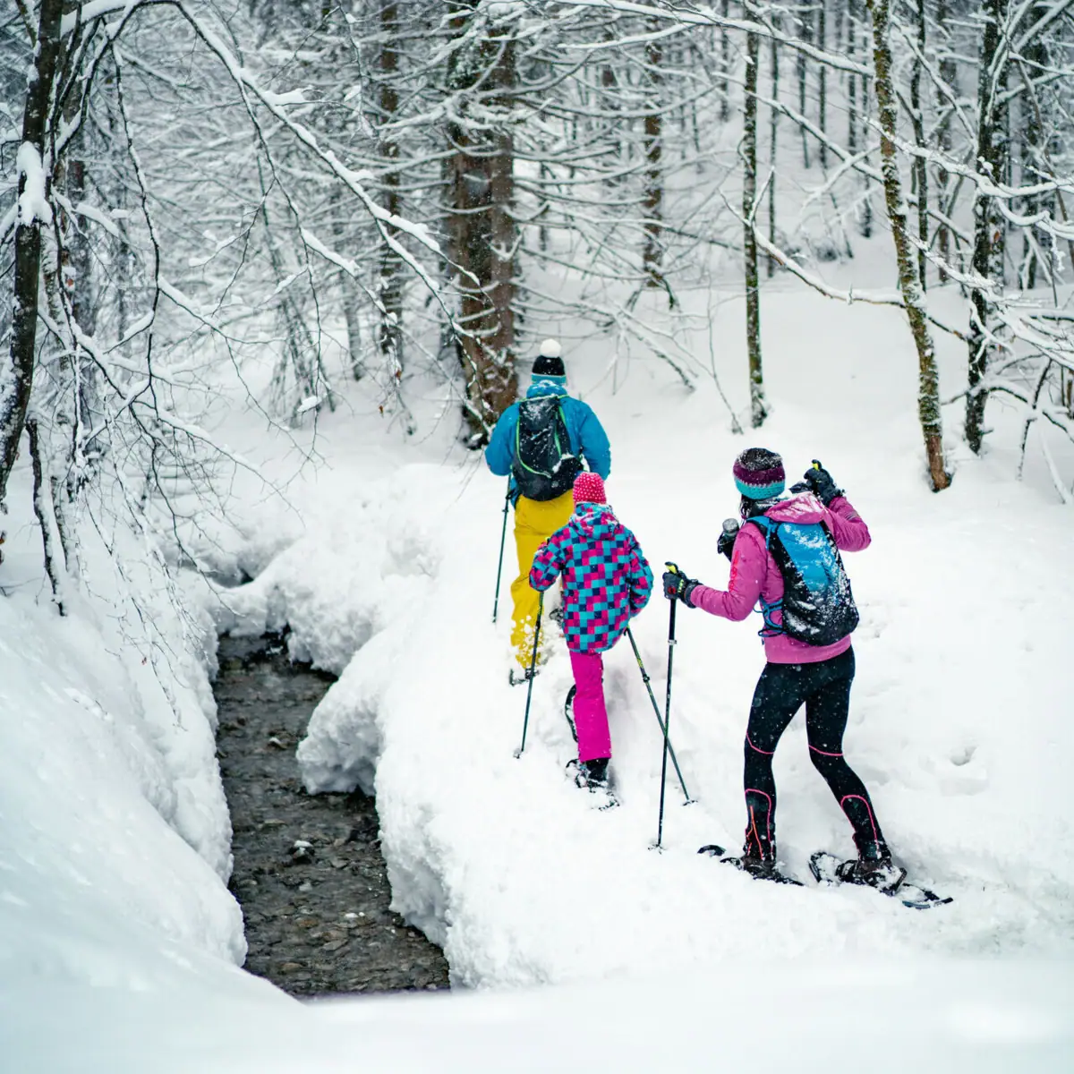 Winterwanderung Eine Gruppe von Menschen auf Skiern im Schnee.