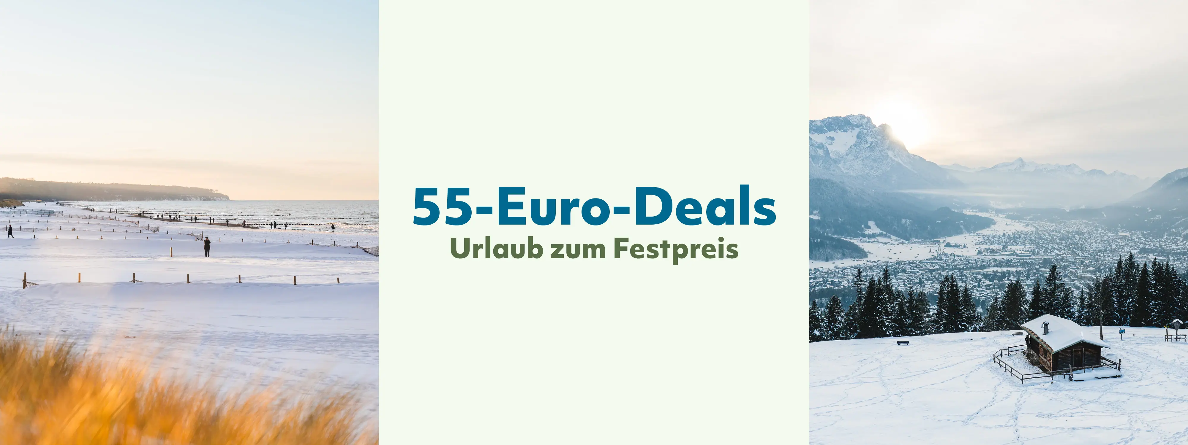 55-Euro-Deals Eine Gruppe von Menschen im Schnee beim Skifahren.