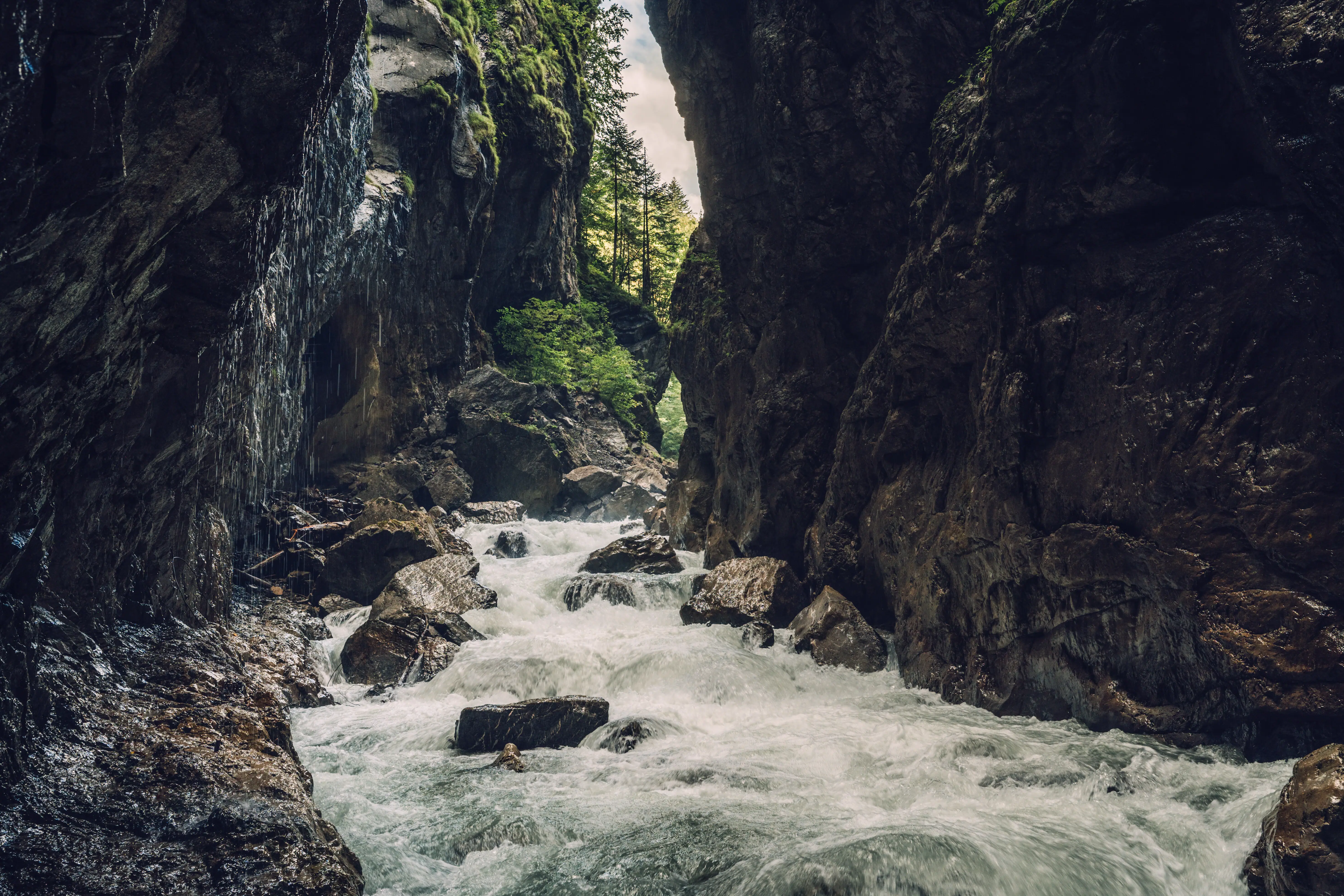 Die Lammerklamm entdecken Ein Fluss, der durch eine felsige Schlucht fließt.
