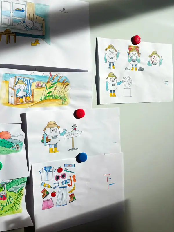 Illustration von Ajon Zeichnungen von Kindern auf einem Whiteboard