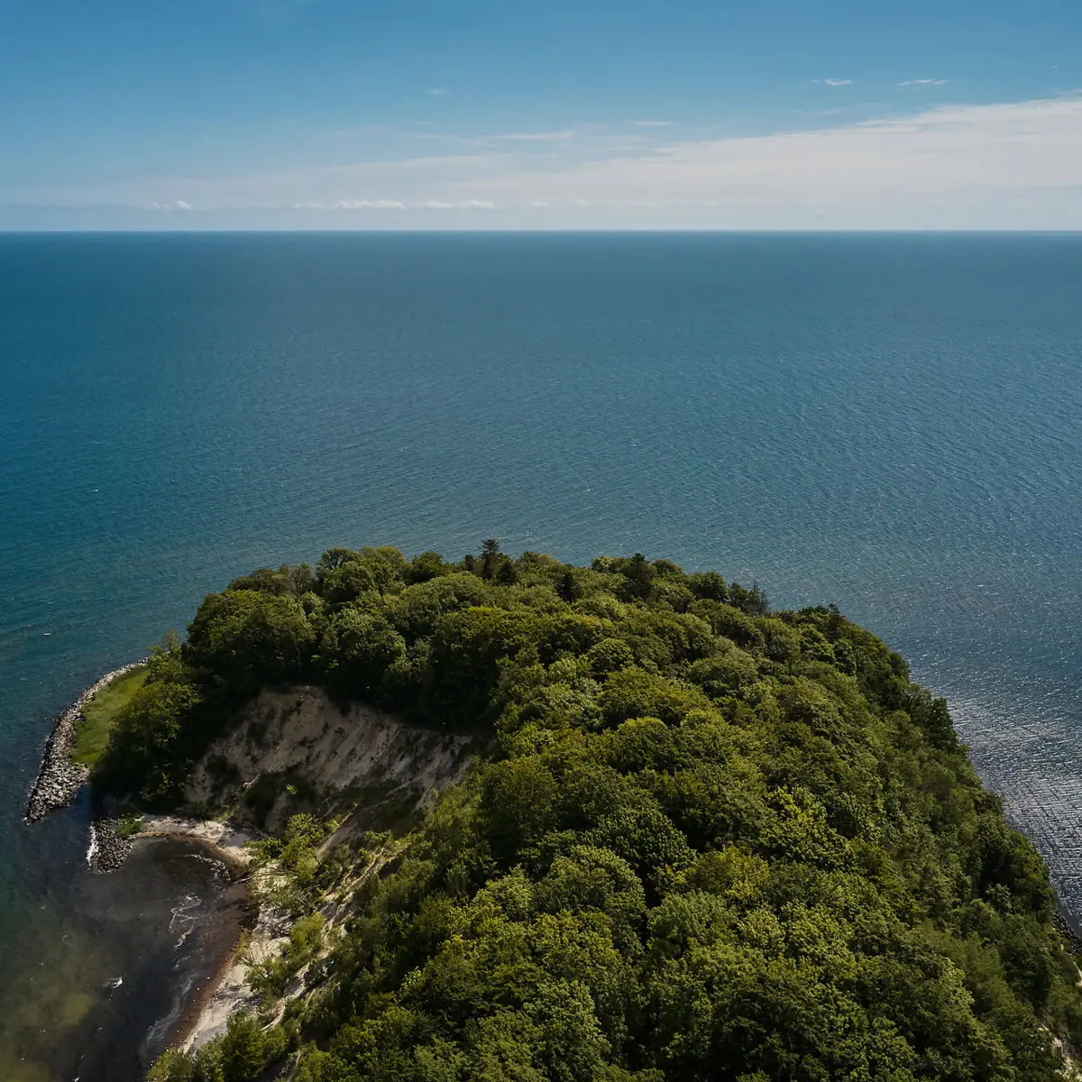 Nordperd Grüne Insel mit Bäumen umgeben von Wasser und Himmel im Hintergrund.