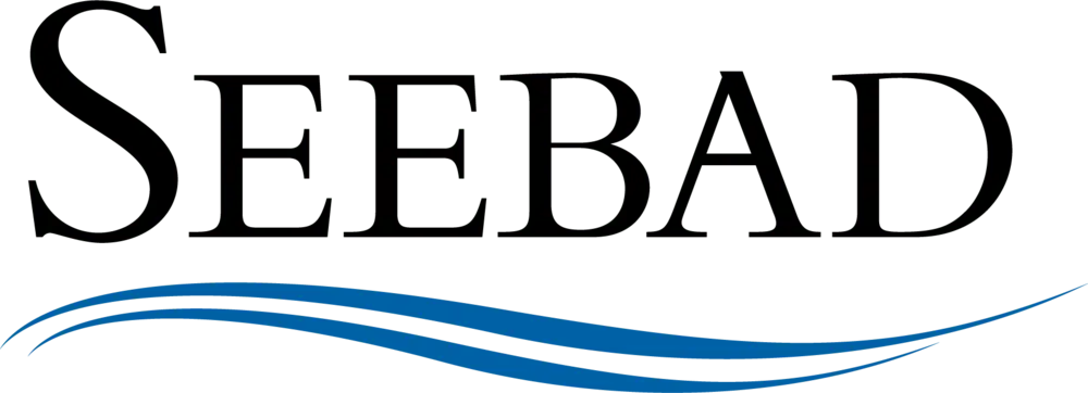 Seebad-Logo Schwarzer und blauer Hintergrund mit schwarzen Linien