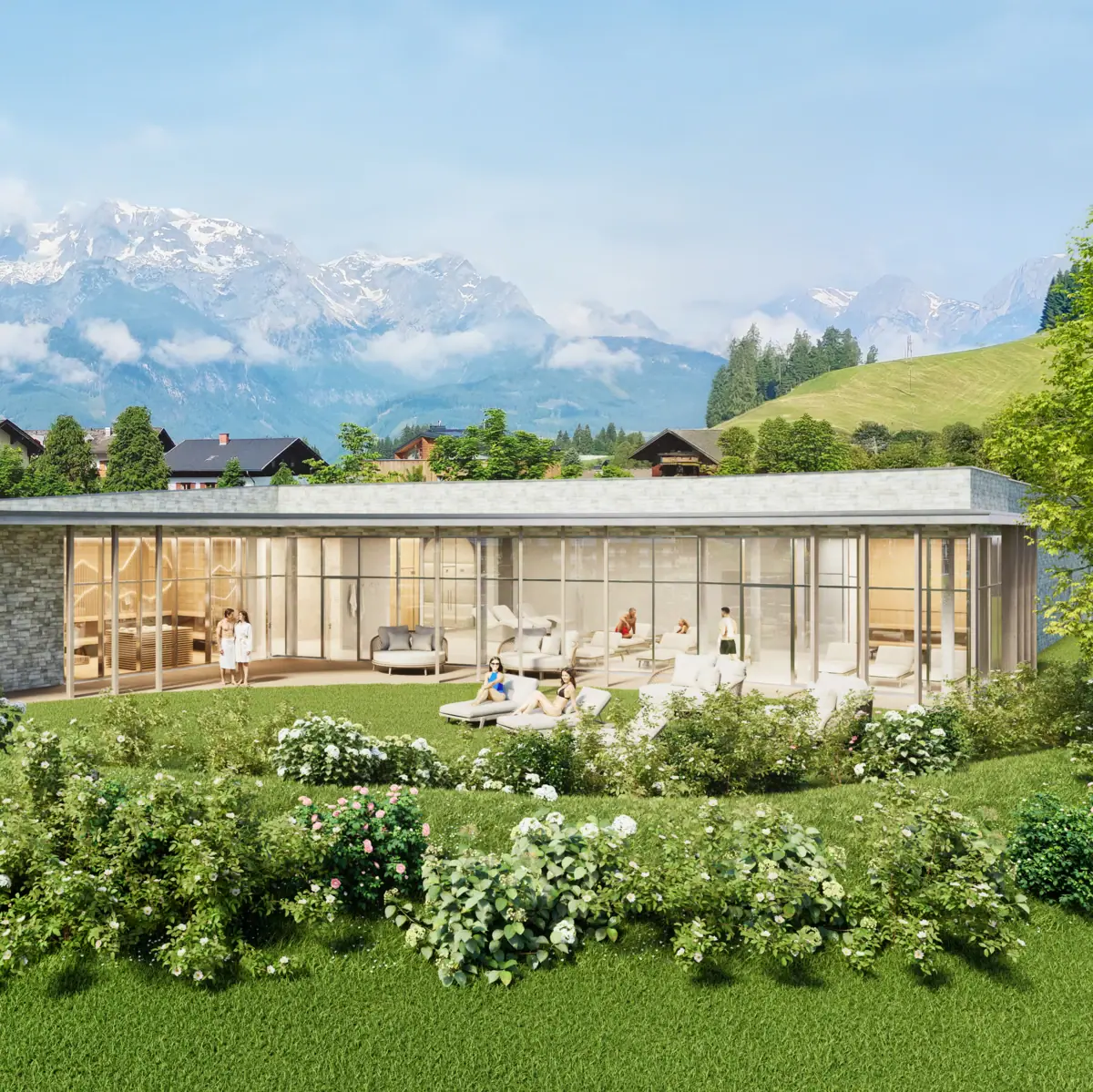 Badehaus Werfenweng Außenaufnahmen vom Badehaus Werfenweng mit viel Grün