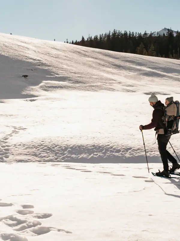 Eine Person wandert im Schnee.