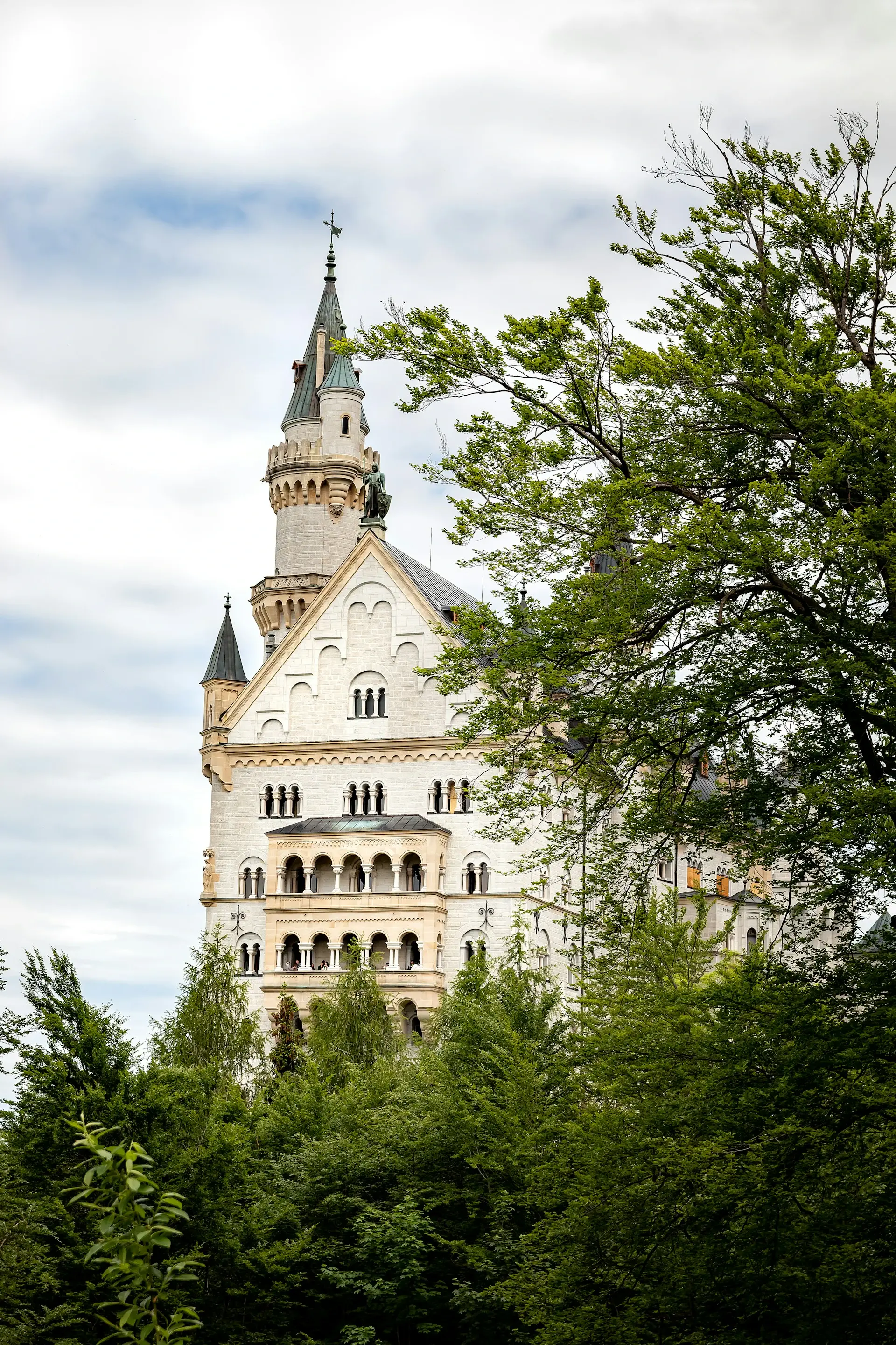 Schloss Neuschwanstein umgeben von Bäumen.